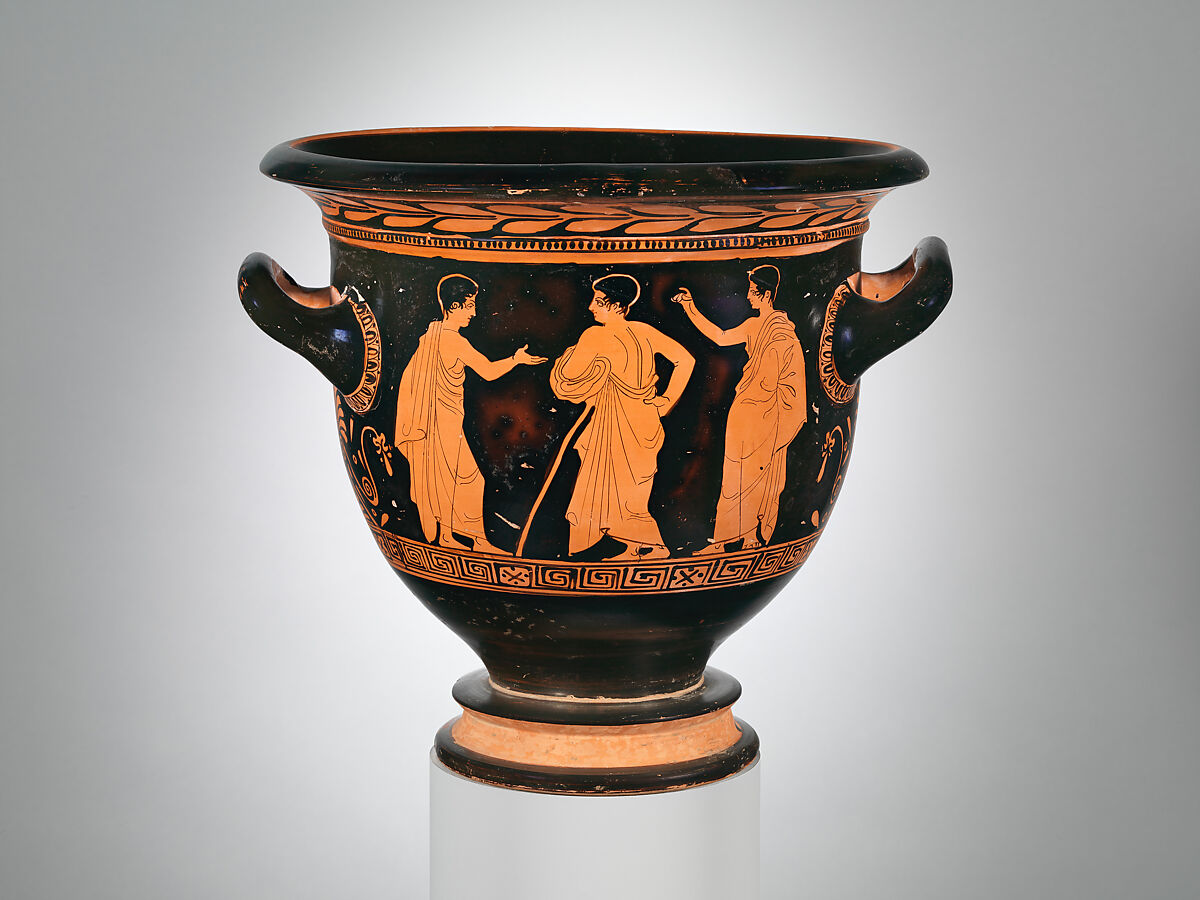 Terracotta bell-krater (bowl for mixing wine and water), Attributed to Polion, Terracotta, Greek, Attic