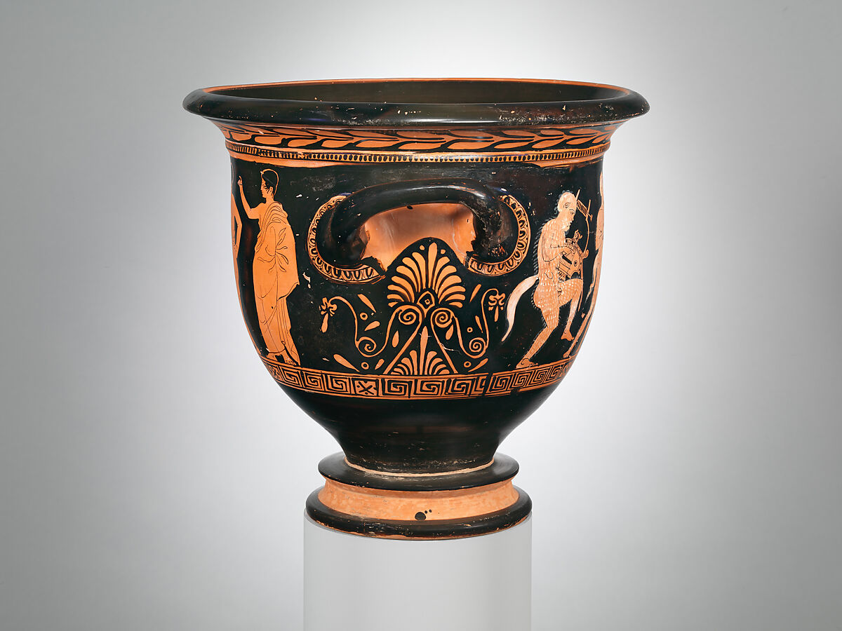 Terracotta bell-krater (bowl for mixing wine and water), Attributed to Polion, Terracotta, Greek, Attic