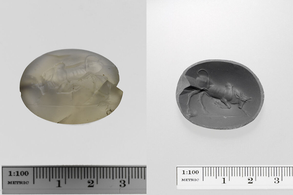 Chalcedony scaraboid seal, Chalcedony, Greek