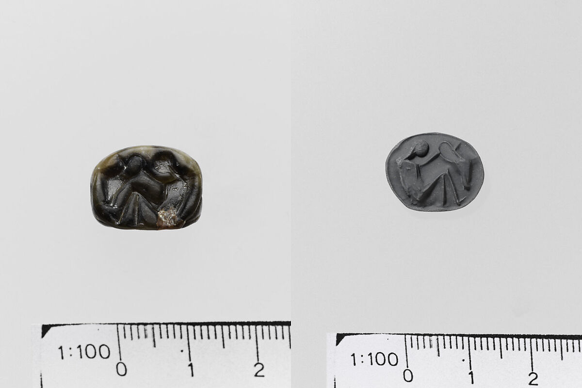 Prism, triangular seal, Steatite, Minoan