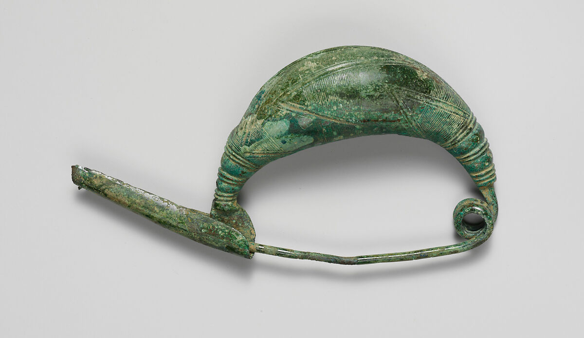 Bronze sanguisuga-type fibula (safety pin), Bronze, Etruscan 