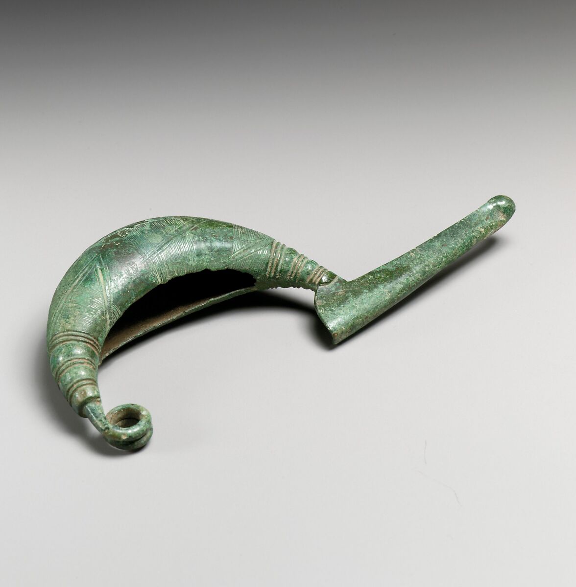 Bronze navicella-type fibula (safety pin), Bronze, Etruscan