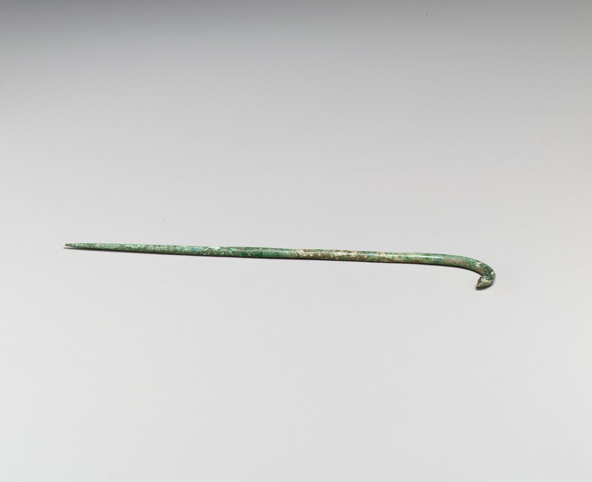Bronze navicella-type fibula (safety pin), Bronze, Etruscan