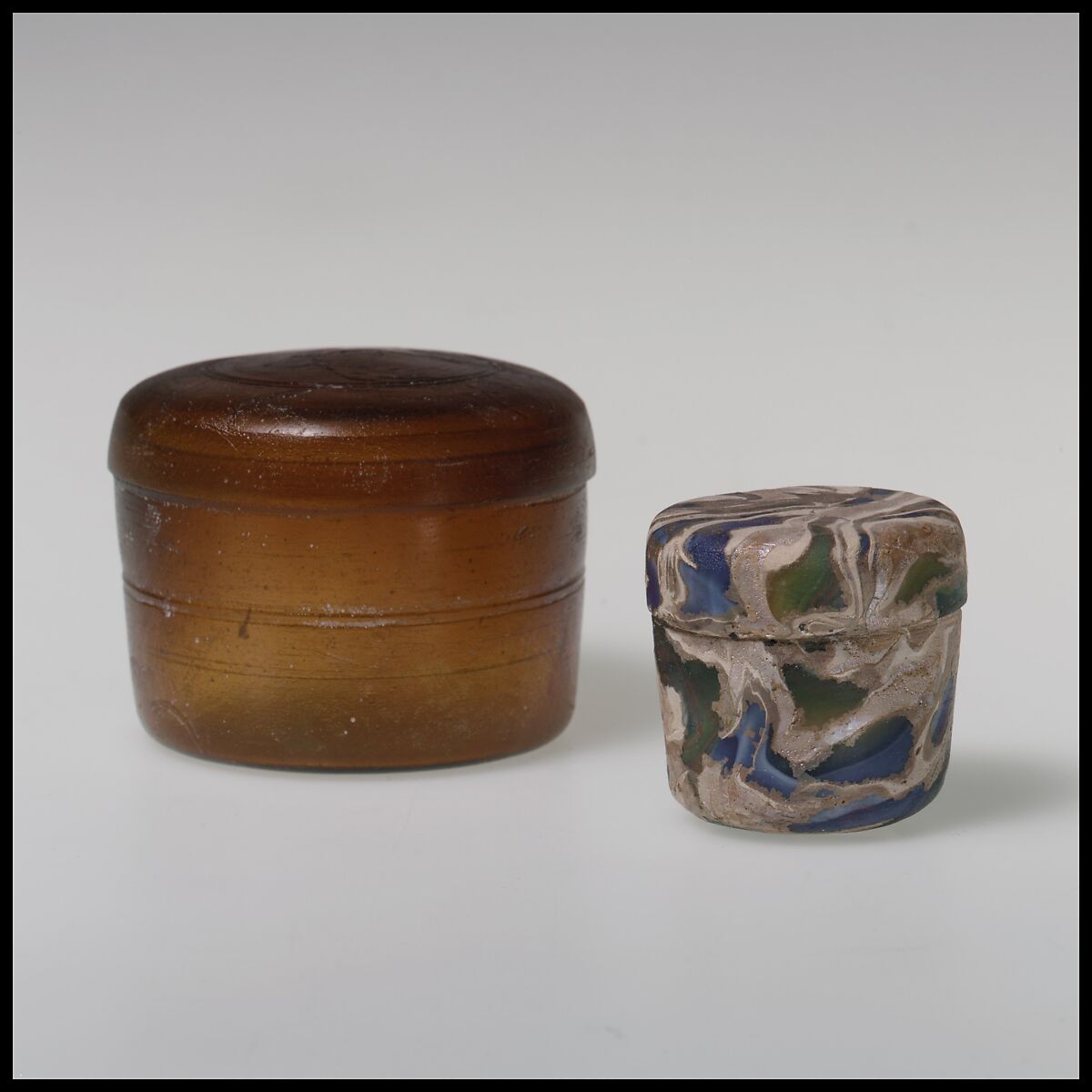 Glass pyxis (box with lid), Glass, Roman