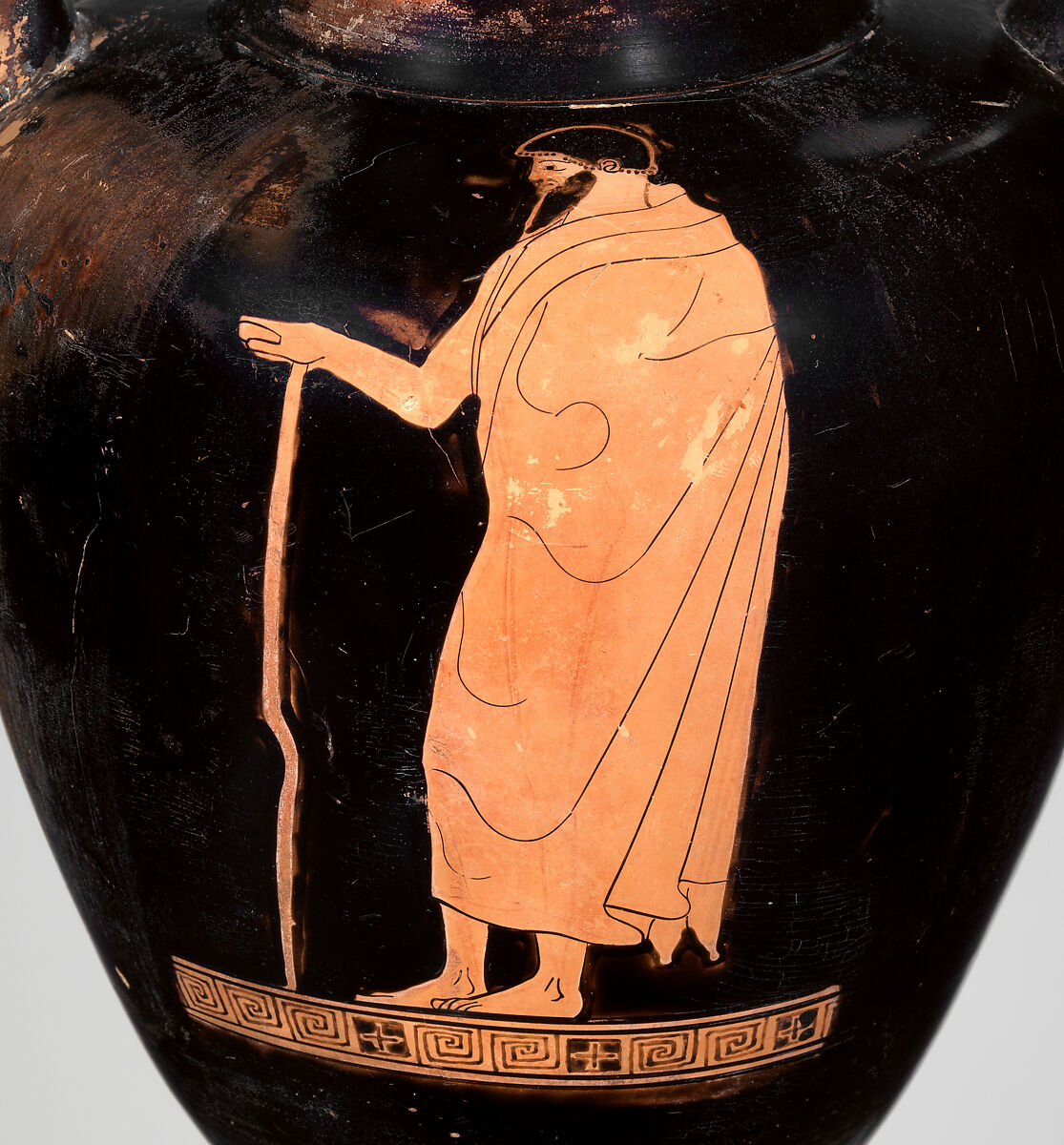 Terracotta Nolan neck-amphora (jar), Attributed to the Achilles Painter, Terracotta, Greek, Attic