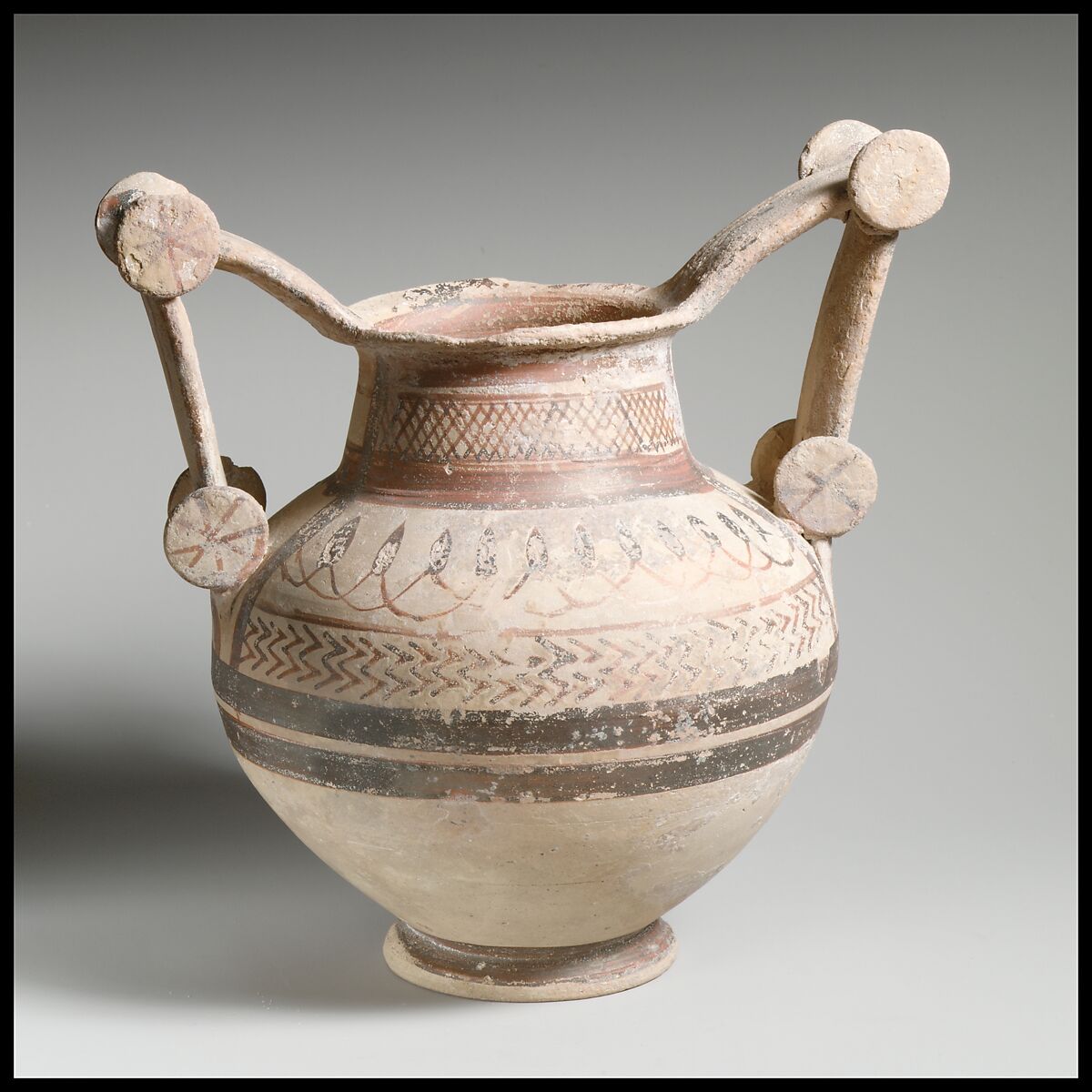 Terracotta trozella (two-handled jar), Terracotta, Native Italic, Apulian, Messapian