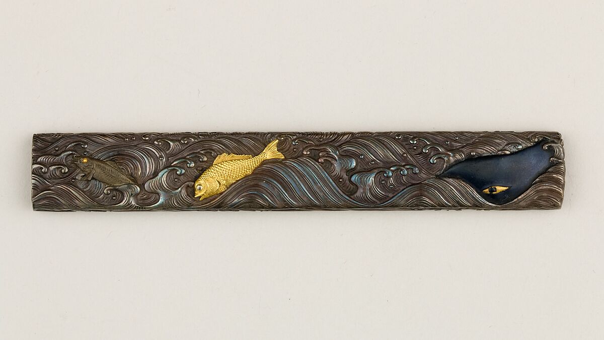 Knife Handle (Kozuka), Silver, copper-gold alloy (shakudō), gold, Japanese 