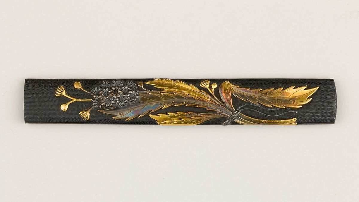 Knife Handle (Kozuka), Copper-gold alloy (shakudō), gold, silver, Japanese 