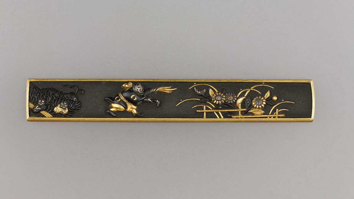 Knife Handle (Kozuka), Gotō Eijō (Japanese, 1577–1617, sixth-generation Gotō master), Gold, copper-gold alloy (shakudō), silver, Japanese 