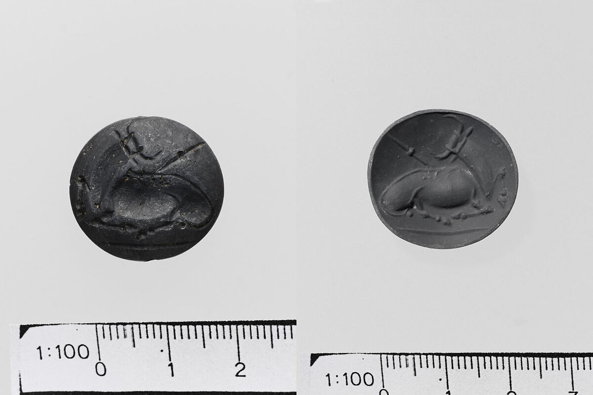Haematite lentoid seal, Haematite, Minoan