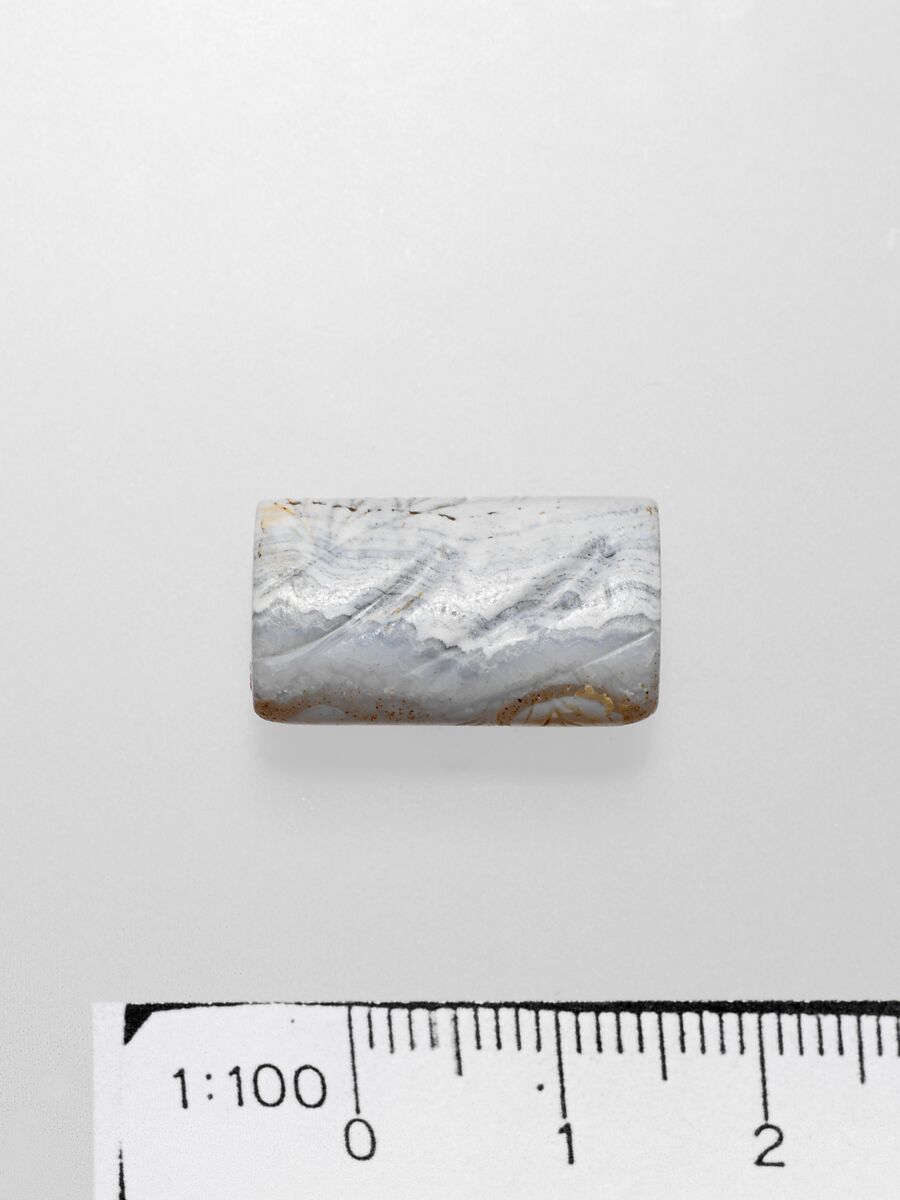 Agate flattened cylinder seal, Agate, burnt, Minoan 