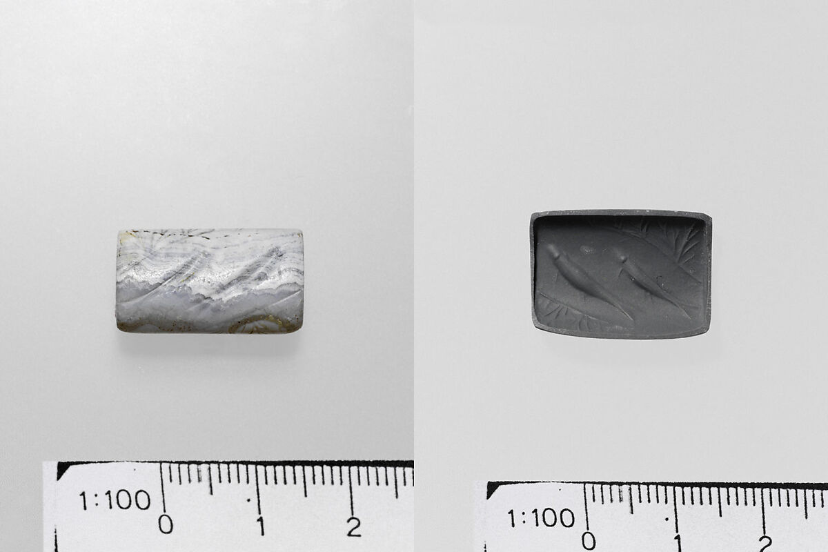 Agate flattened cylinder seal, Agate, burnt, Minoan