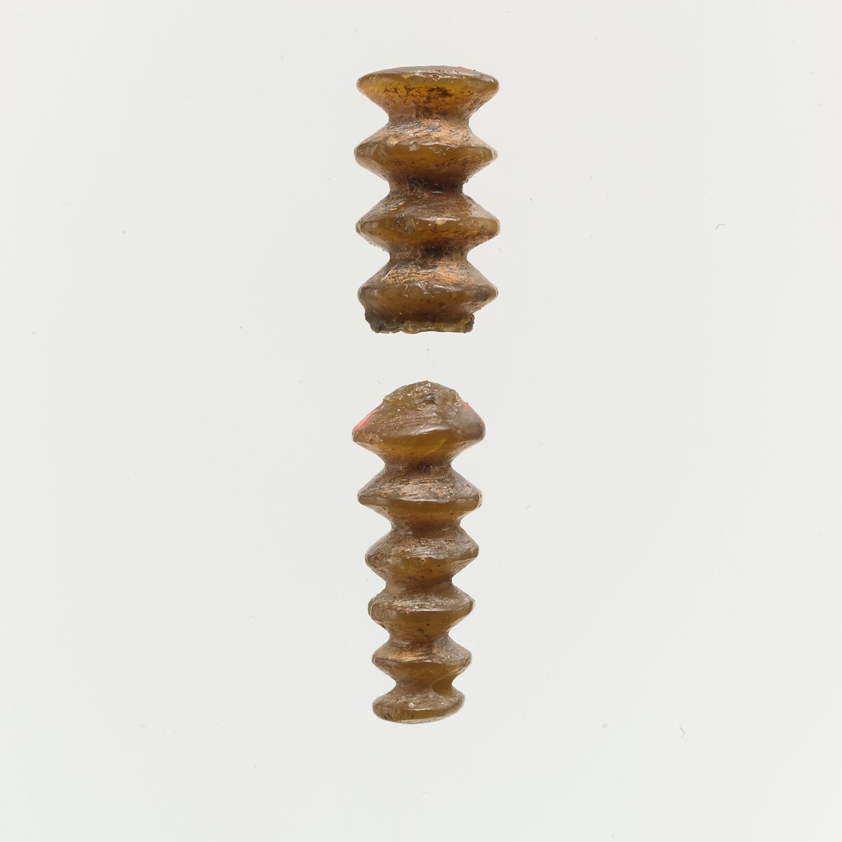 Serpentine (?) pendant fragments with transverse grooves, Serpentine?, Minoan 