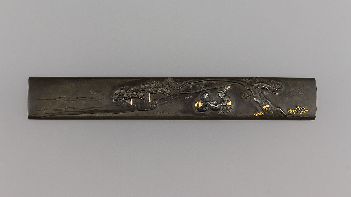 Knife Handle (Kozuka), Ichiyosai Hironao (Japanese, died ca. 1825–50), Copper-silver alloy (shibuichi), gold, silver, Japanese 