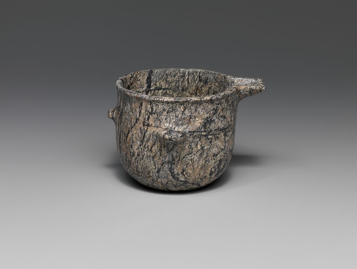 Steatite vase with spout and lugs, Steatite, Minoan 