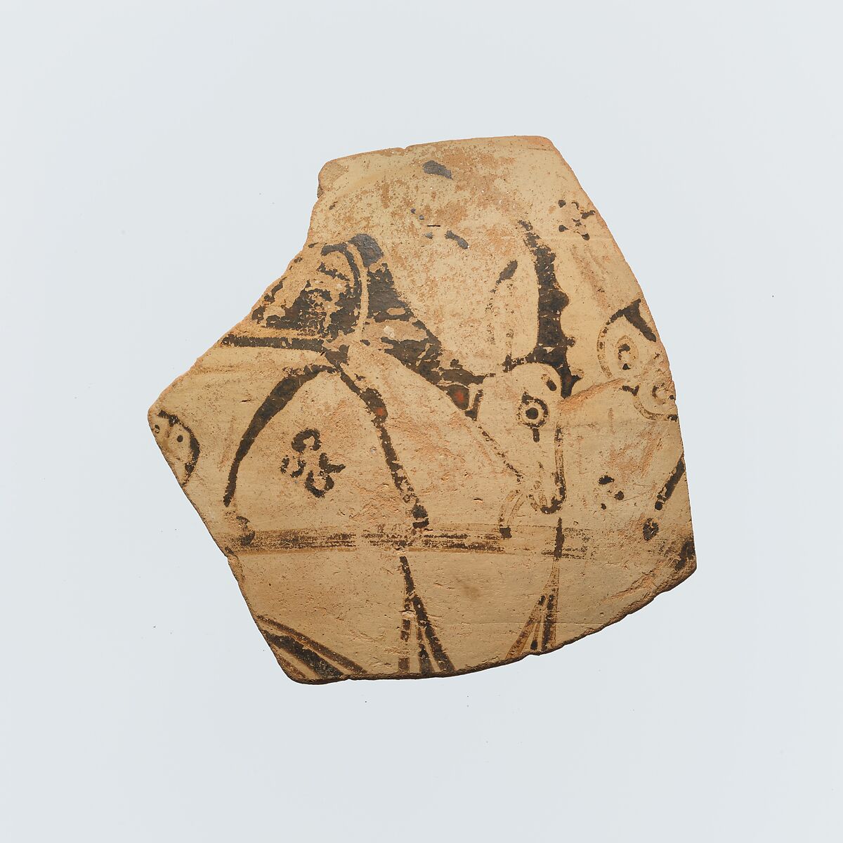 Fragment of a terracotta oinochoe (jug), Terracotta, East Greek, Wild Goat Style 