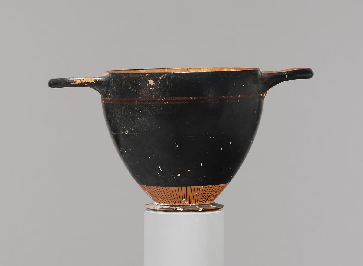 Terracotta skyphos (deep drinking cup), Terracotta, Greek, Attic 