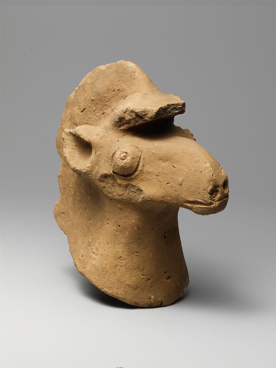 Terracotta head of a horse, Terracotta, Greek 