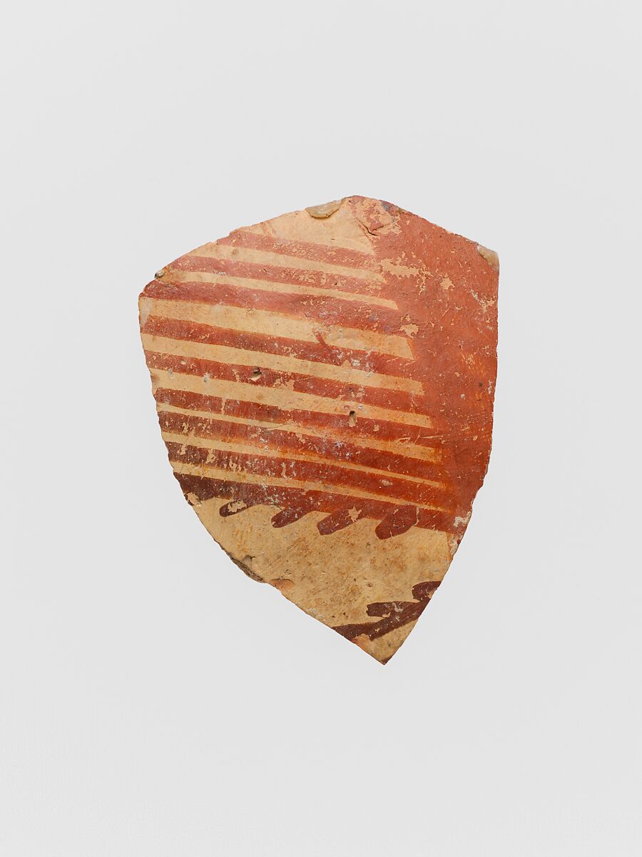 Terracotta vessel fragment with linear motifs, Terracotta, Helladic 