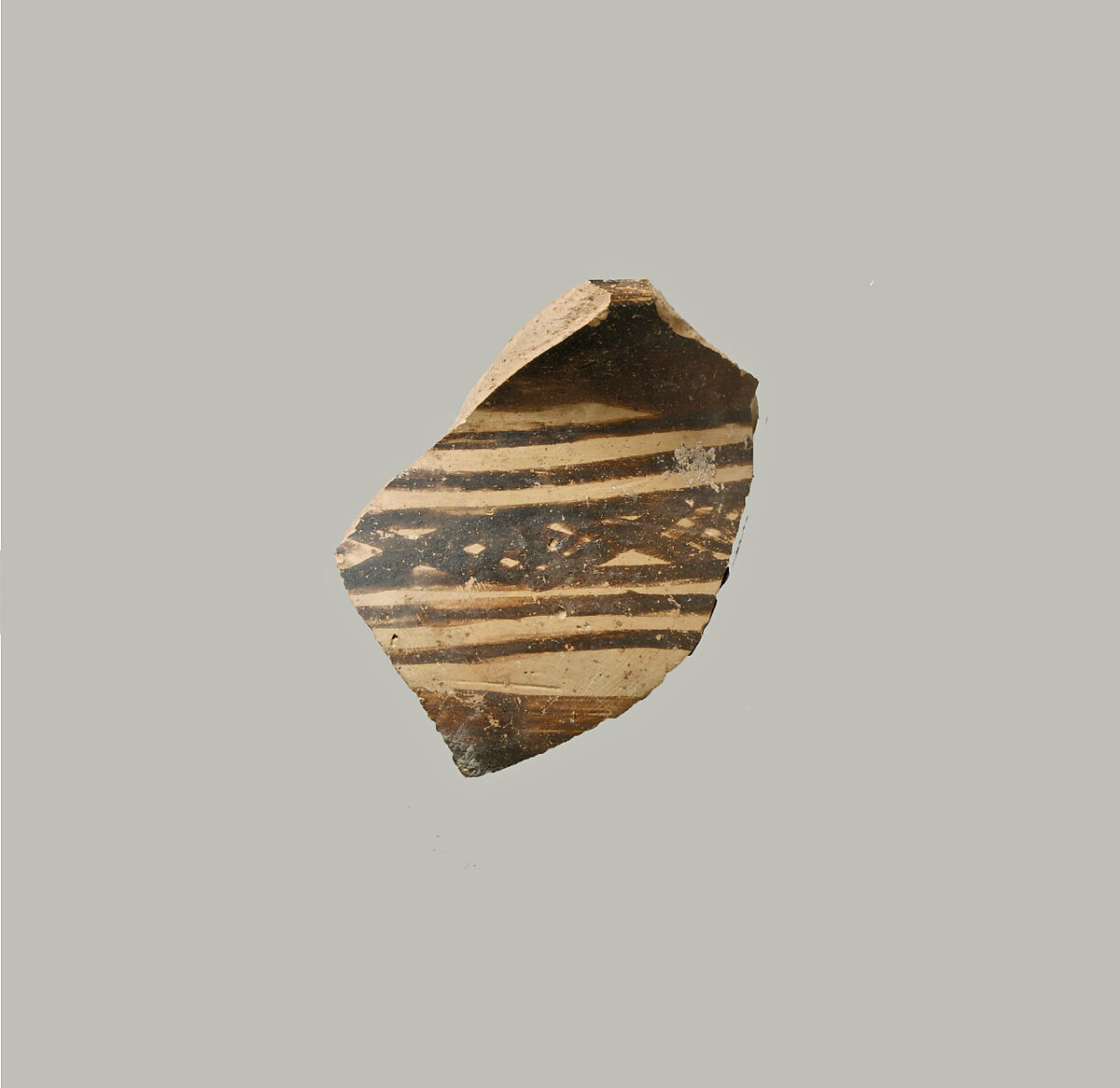 Terracotta rim fragment with horizontal bands and cross-hatching, Terracotta, Helladic 