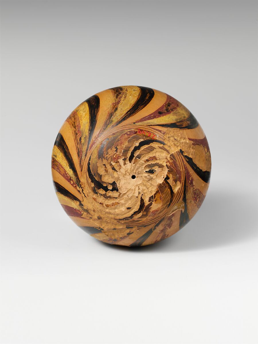 Terracotta aryballos (oil flask), Signed by Nearchos as potter, Terracotta, Greek, Attic