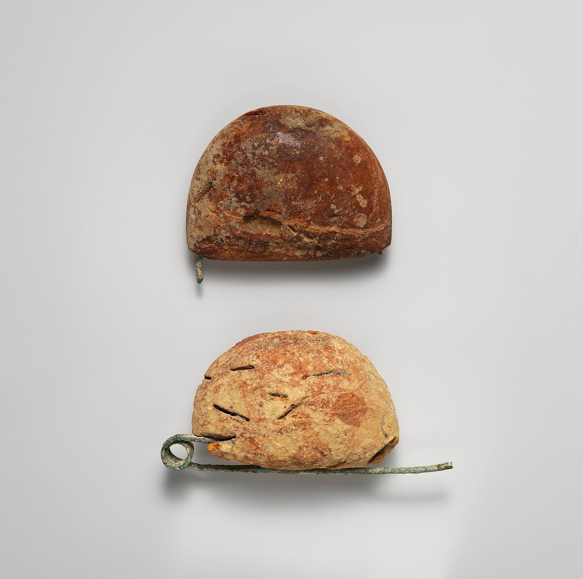 Bronze and amber fibula (safety pin), Amber, Etruscan or Italic