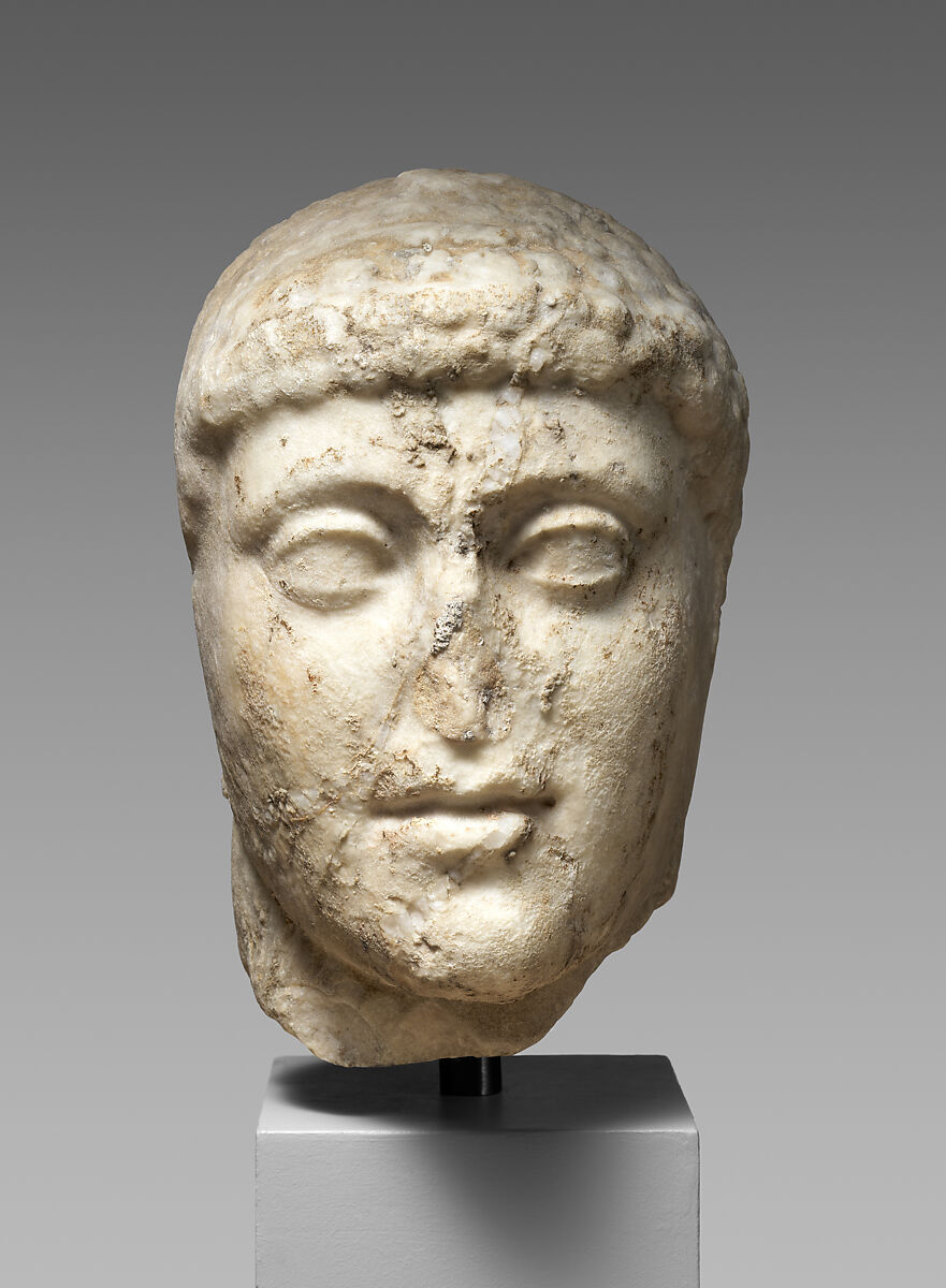 Marble head from a statue of Harmodios, Kritios and Nesiotes, Marble, Roman