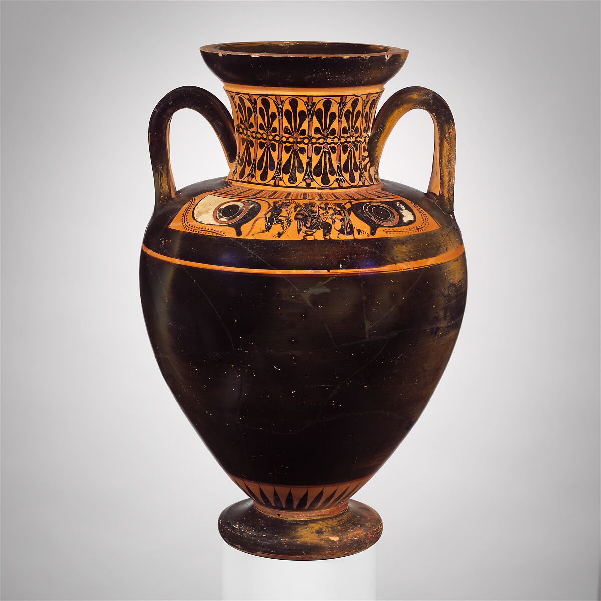 Terracotta neck-amphora (jar), Terracotta, Greek, Attic 