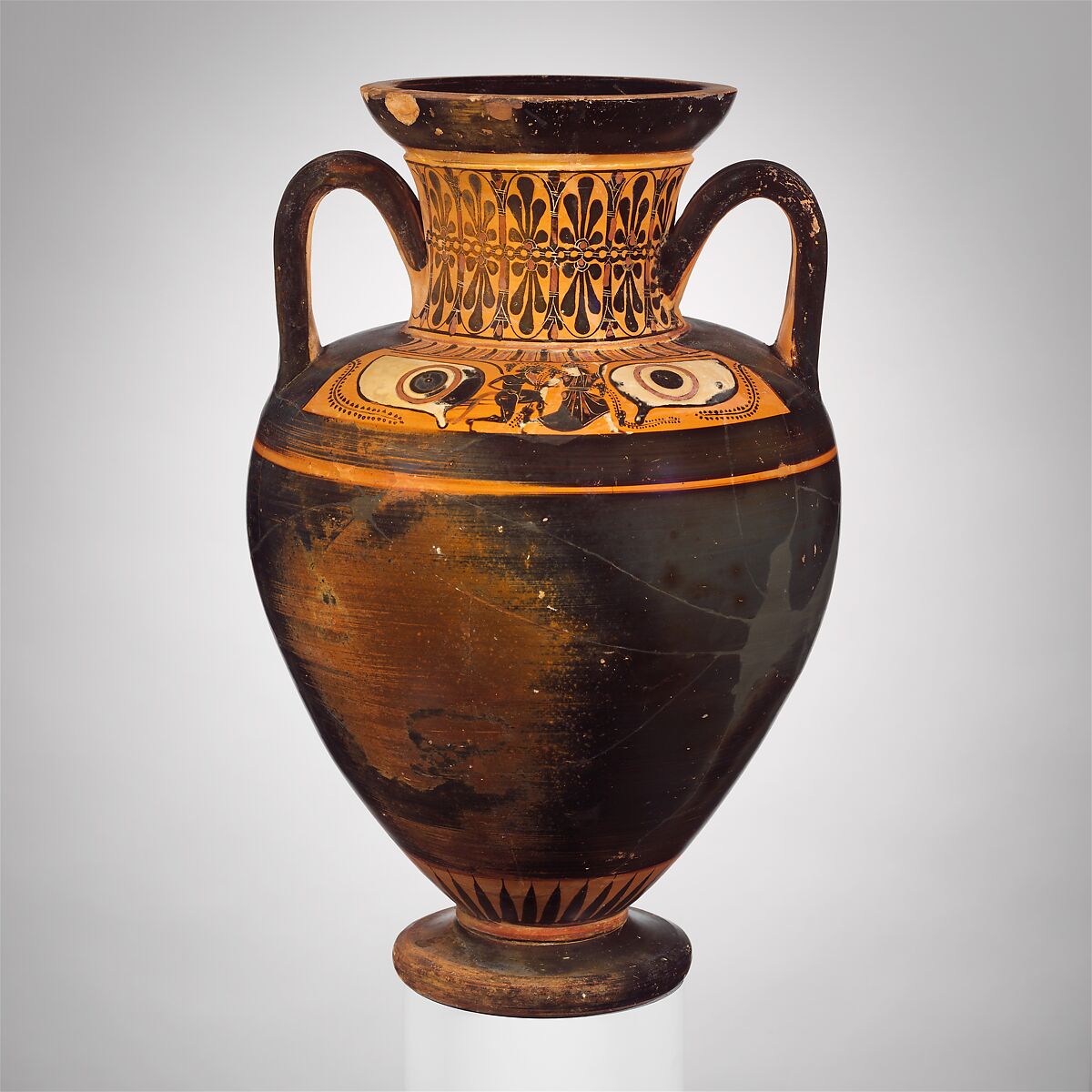 Terracotta neck-amphora (jar), Terracotta, Greek, Attic