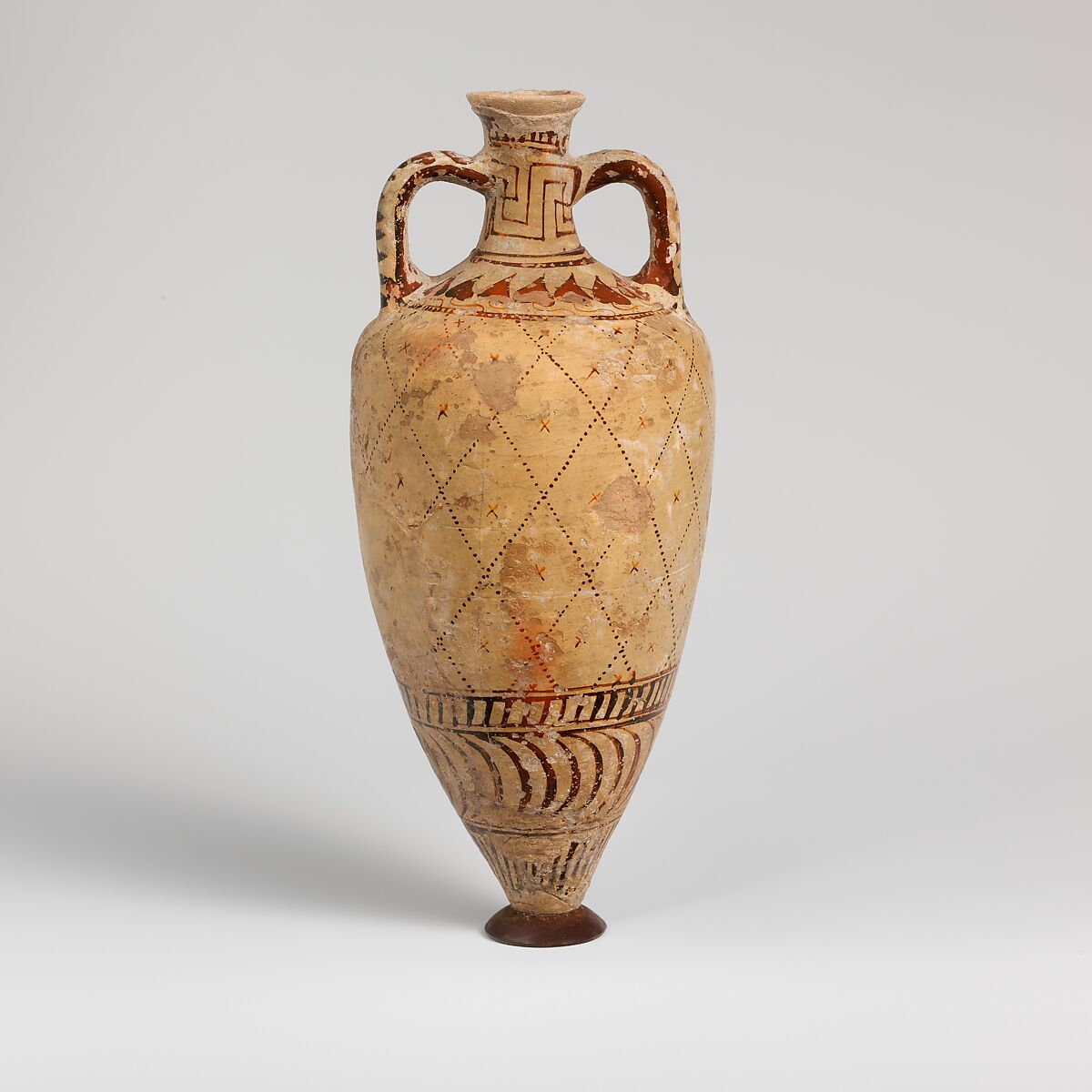 Terracotta amphoriskos (oil flask), Terracotta, East Greek, Milesian, Fikellura 