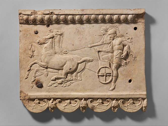Terracotta plaque with King Oinomaos and his charioteer