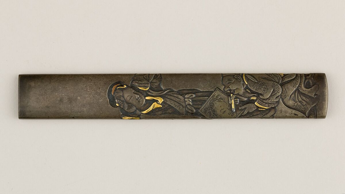 Knife Handle (Kozuka), Hamano Haruchika (Japanese, died ca.1850), Copper-silver alloy (shibuichi), gold, Japanese 
