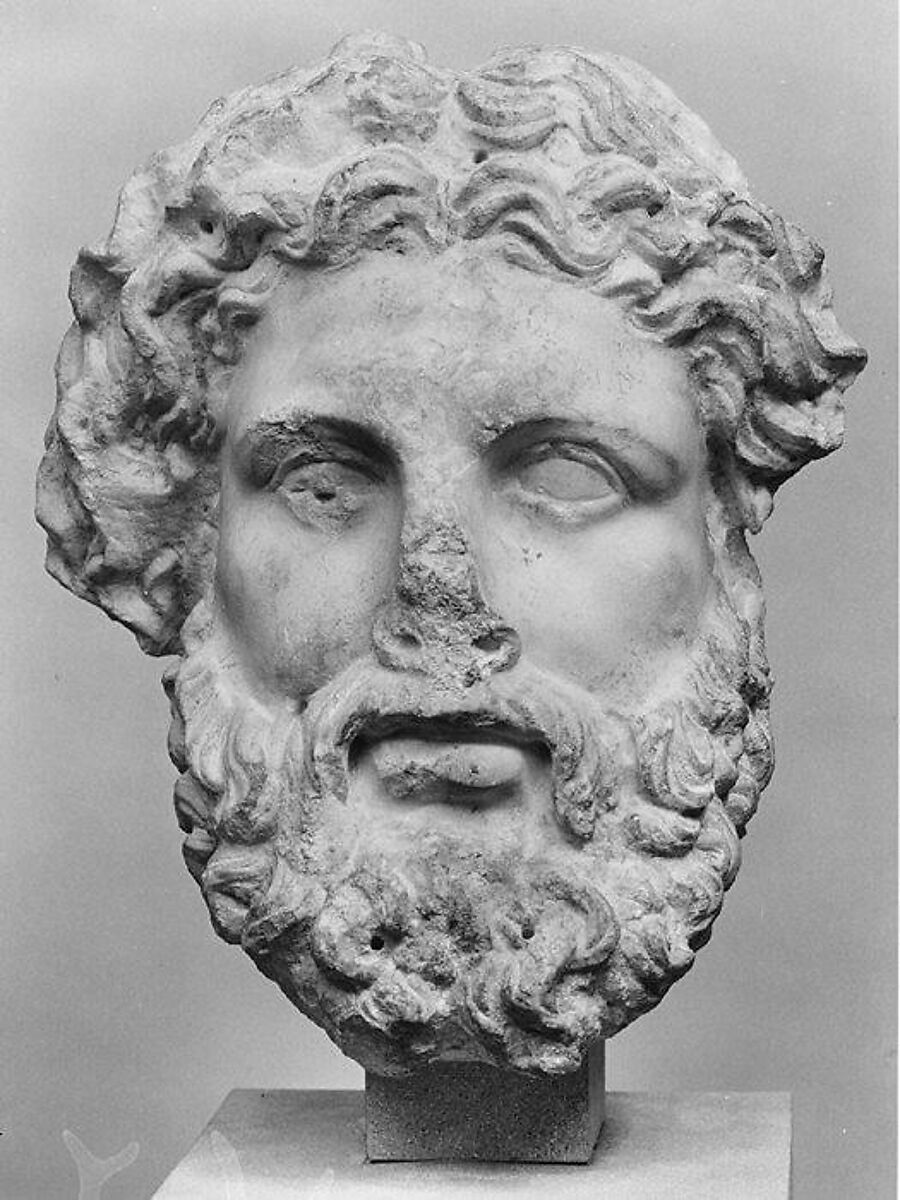 Marble head of a god, probably Zeus, Marble-Parian ?, Greek 