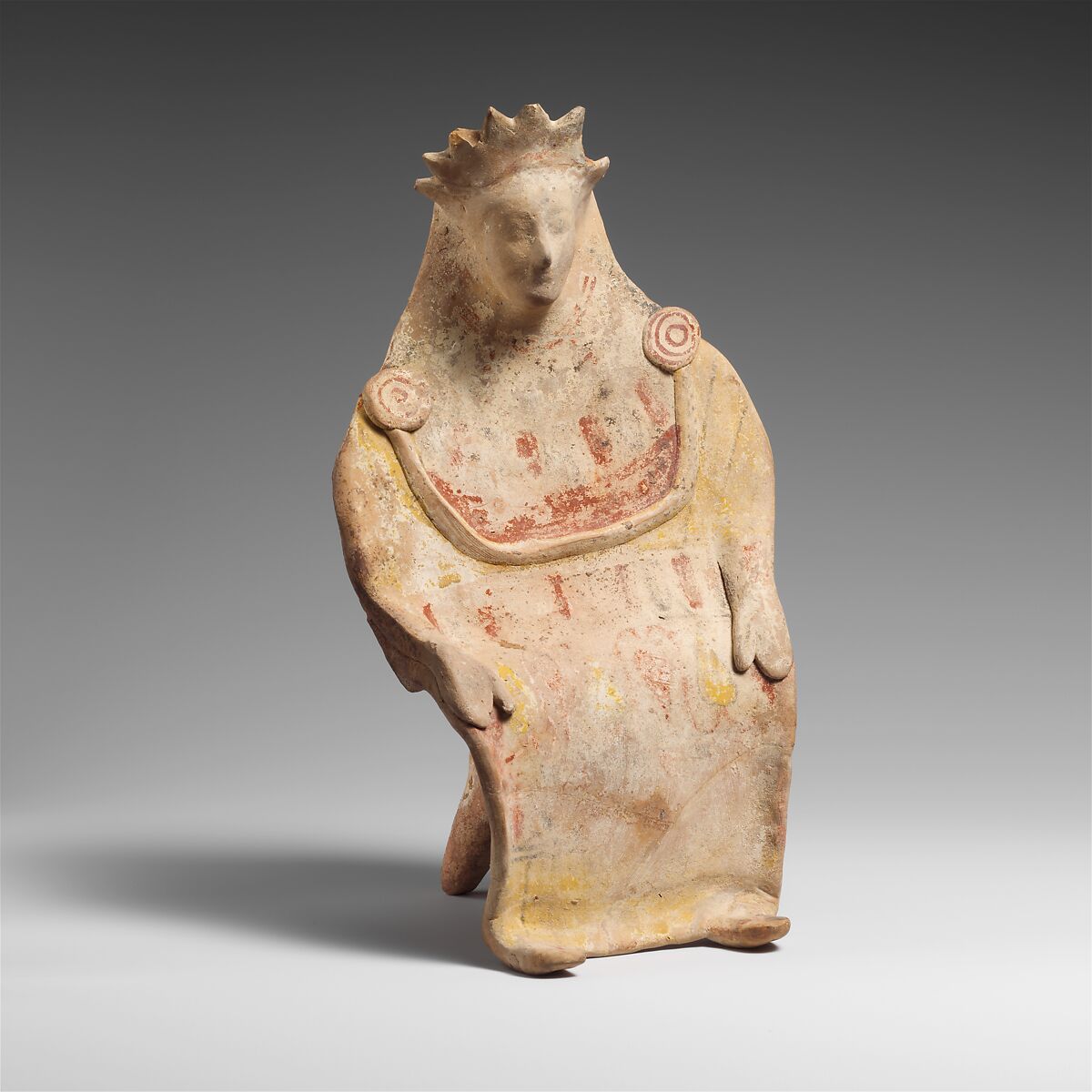 Terracotta statuette of a seated goddess, Terracotta, Greek, Boeotian 