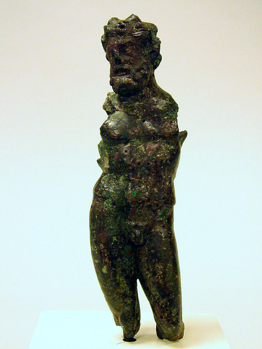Bronze statuette of a god, possibly Poseidon, Bronze, Greek 