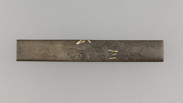 Knife Handle (Kozuka), Copper-silver alloy (shibuichi), gold, Japanese 