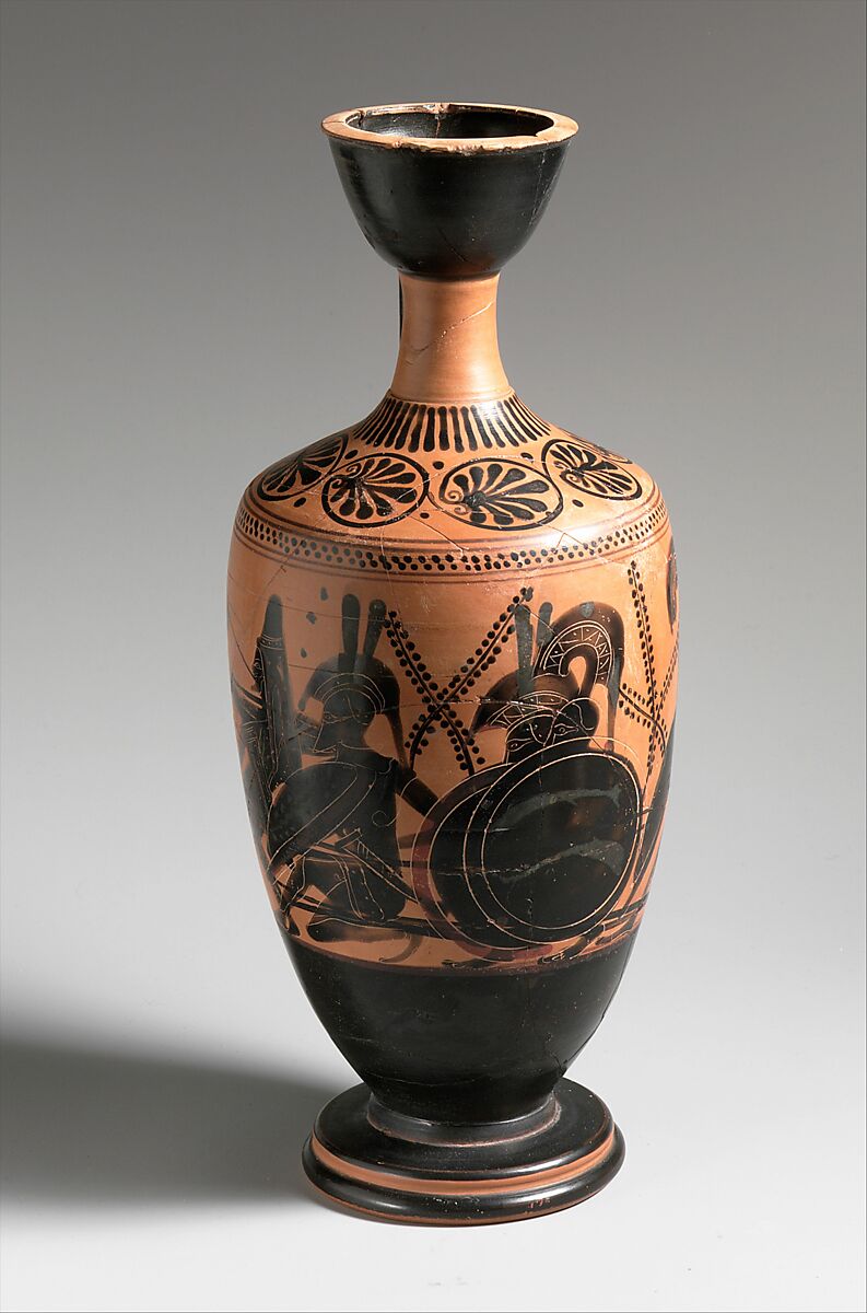 Terracotta lekythos (oil flask), Attributed to the Painter of Vatican G.49, Terracotta, Greek, Attic