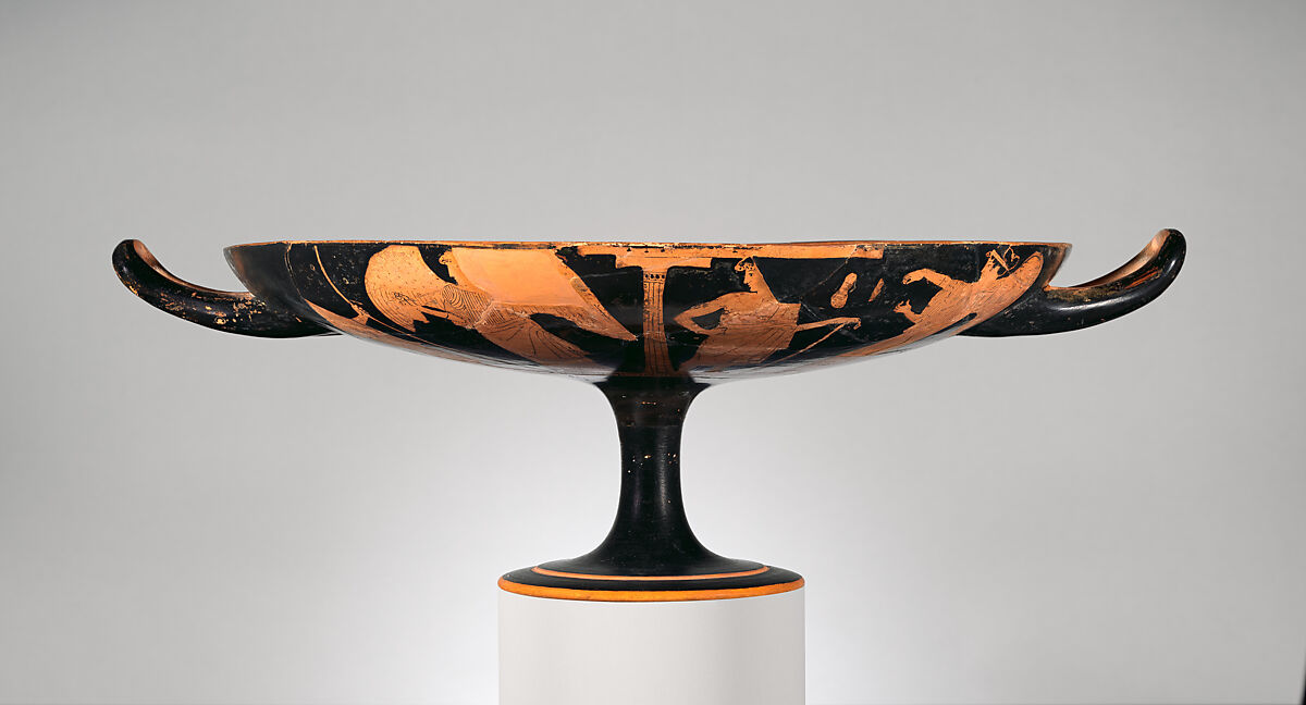 Terracotta kylix (drinking cup), Attributed to an artist near the Splanchnopt Painter, Terracotta, Greek, Attic