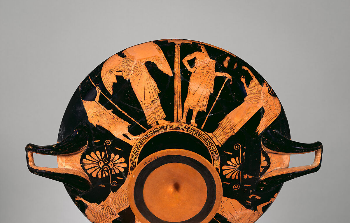 Terracotta kylix (drinking cup), Attributed to an artist near the Splanchnopt Painter, Terracotta, Greek, Attic