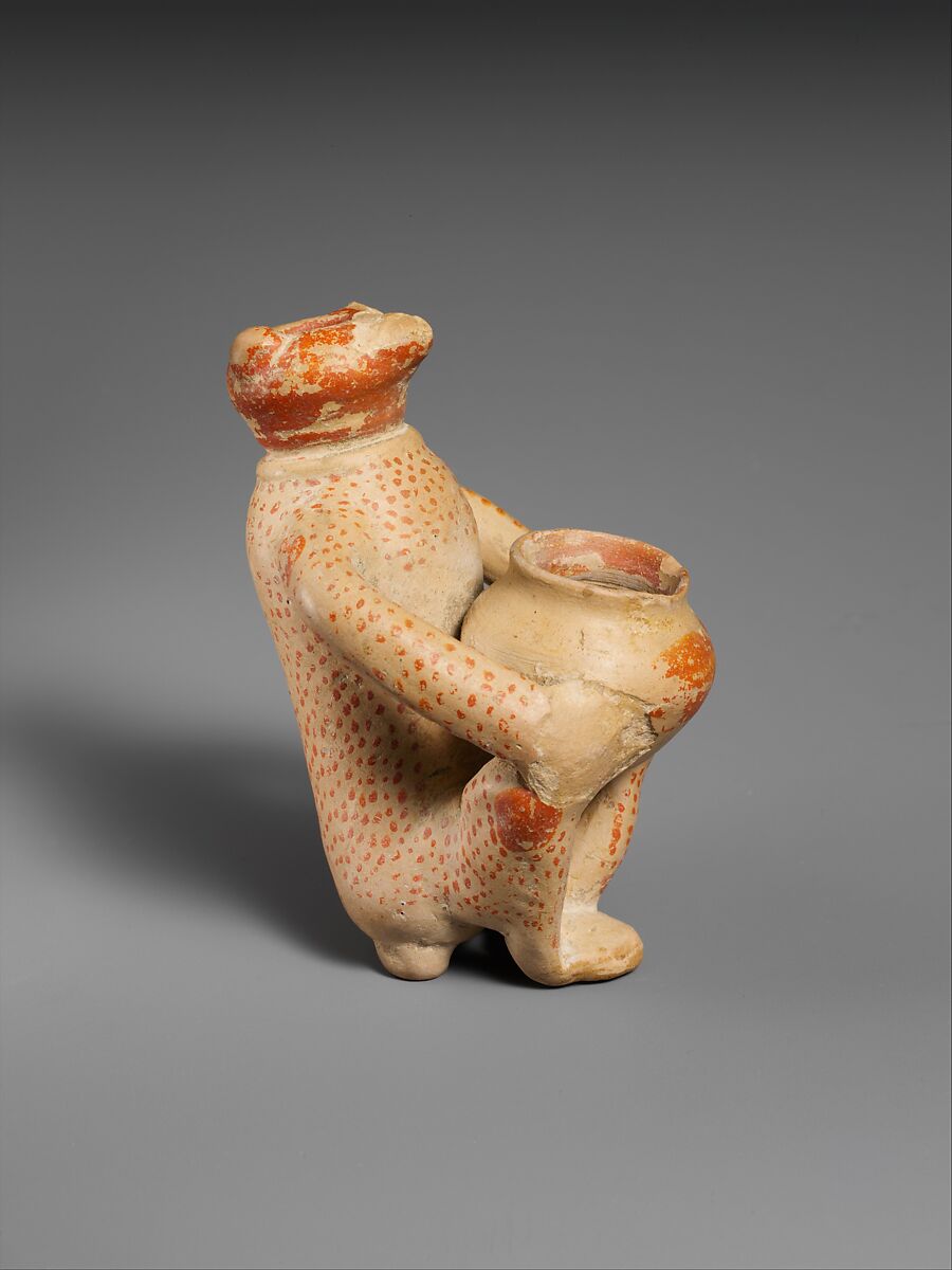 Terracotta vase in the shape of a monkey, Terracotta, Etruscan, Etrusco-Corinthian 