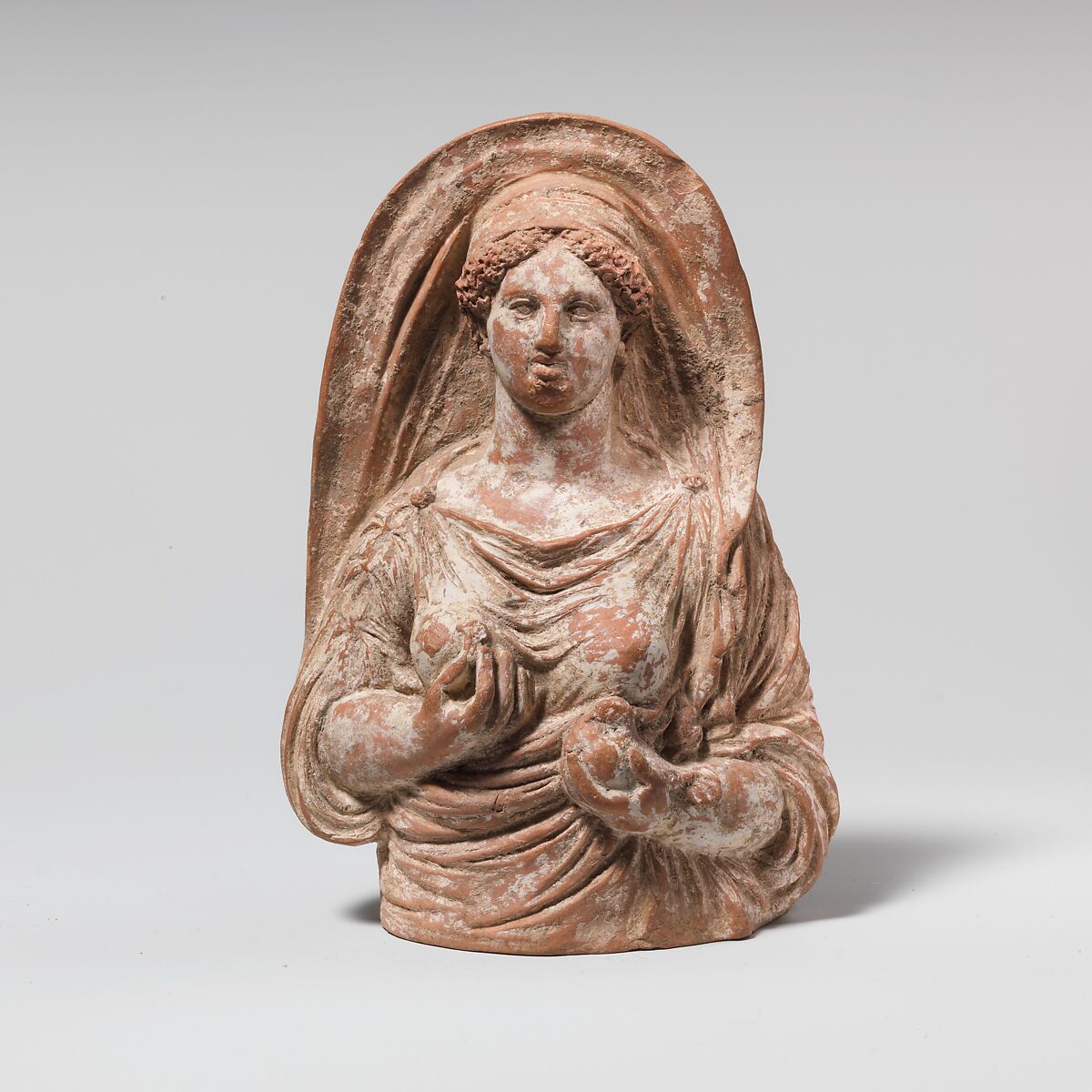 Terracotta mask of woman to hips, Terracotta, East Greek 