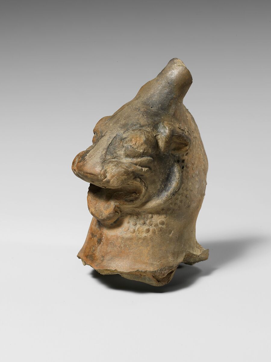 Terracotta head of a griffin, Terracotta, East Greek 