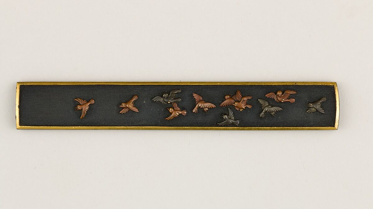 Knife Handle (Kozuka), Copper-gold alloy (shakudō), gold, copper, silver, Japanese 