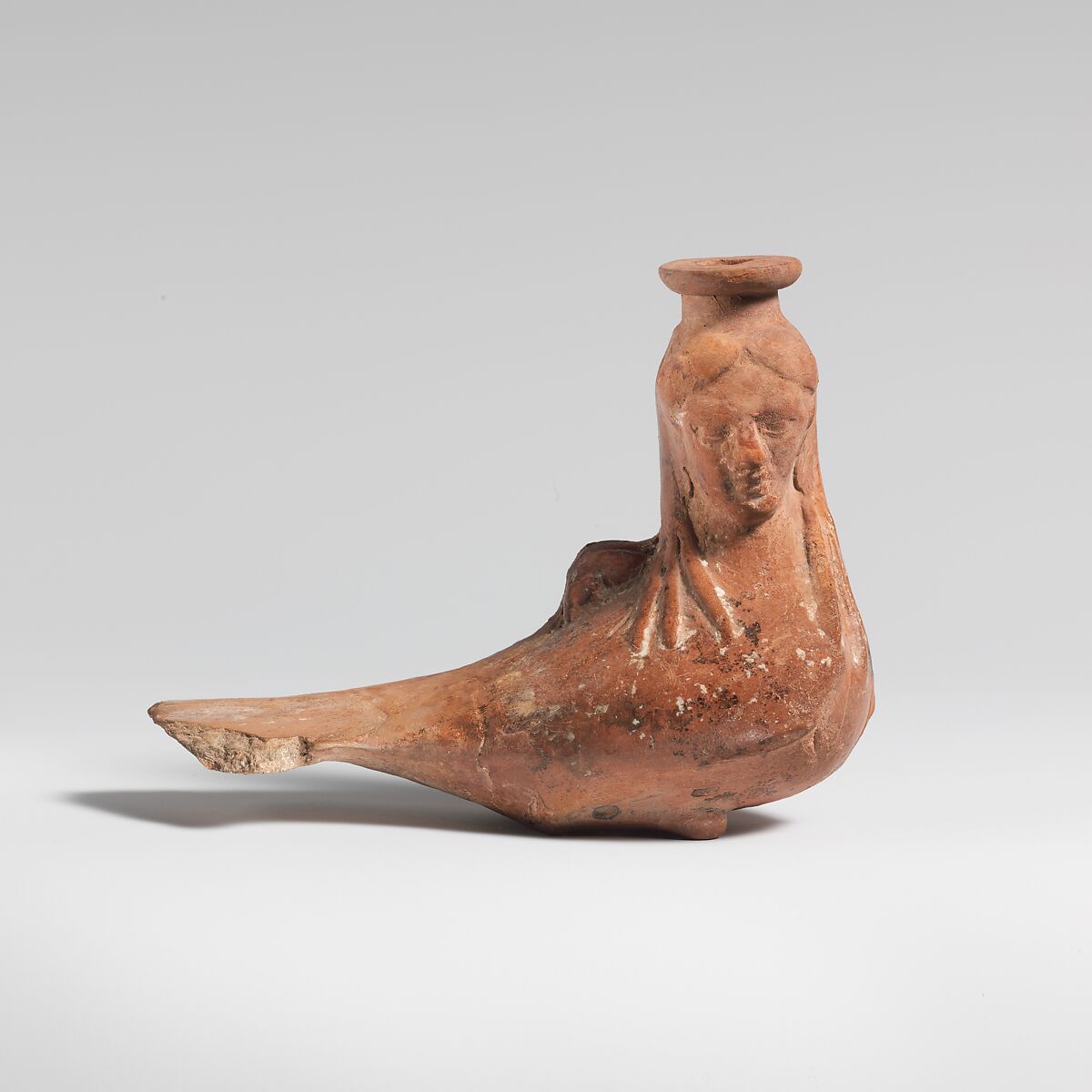 Terracotta vase in the form of a siren, Terracotta, East Greek, Rhodian 