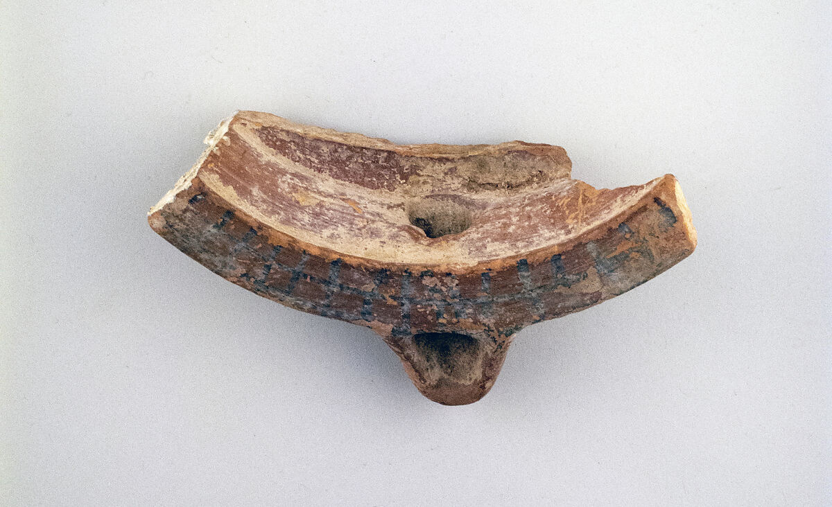 Terracotta lamp nozzle and rim, Terracotta, East Greek, Lydian 
