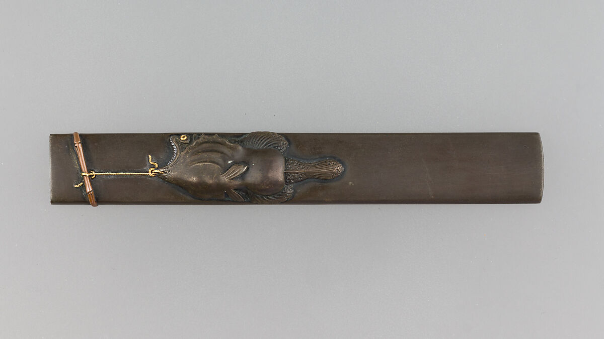 Knife Handle (Kozuka), Ichijosai Hironaga (Hirotoshi) (Japanese, died ca. 1800–25), Copper-silver alloy (shibuichi), gold, copper, Japanese 
