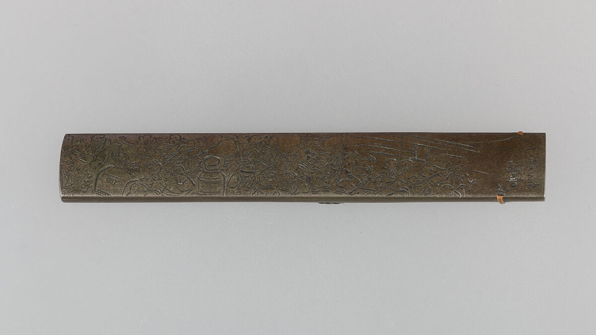 Knife Handle (Kozuka), Ichijosai Hironaga (Hirotoshi) (Japanese, died ca. 1800–25), Copper-silver alloy (shibuichi), gold, copper, Japanese