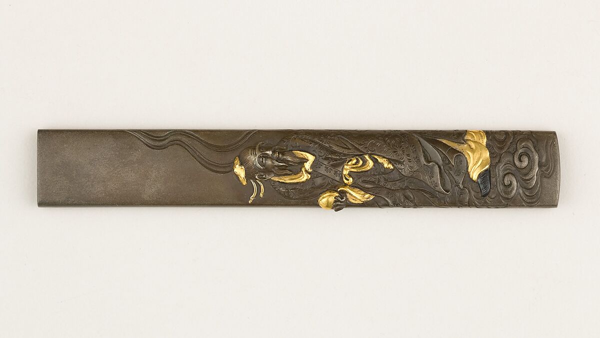 Knife Handle (Kozuka), Tanaka Kiyotoshi (Kiyonaga) (Japanese, 1804–1876), Copper-silver alloy (shibuichi), gold, copper-gold alloy (shakudō), Japanese 
