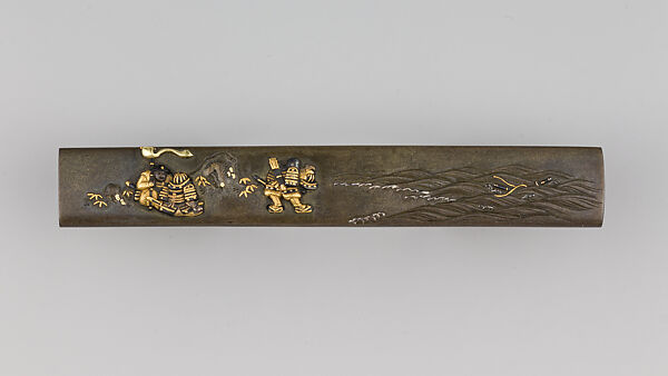 Knife Handle (Kozuka), Sonobe Yoshitsugi (Japanese), Copper-silver alloy (shibuichi), gold, silver, copper-gold alloy (shakudō), Japanese 