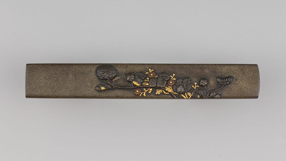 Knife Handle (Kozuka), Genshosai Masaharu (Japanese, died 1724), Copper-silver alloy (shibuichi), gold, copper, Japanese 